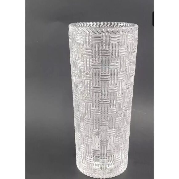 Tiffany & Co Crystal Vase 8" Cylinder Basket Weave Signed /Heavy Made in Germany - Picture 3 of 7